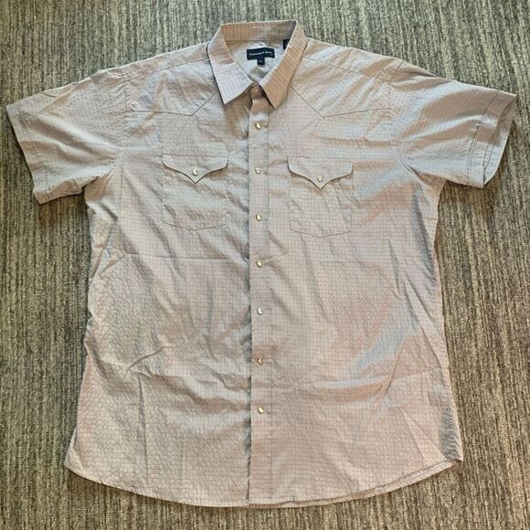Panhandle Slim Men’s Size 18.5 Button Down Shirt Tan Short Sleeve Plaid - Picture 1 of 6